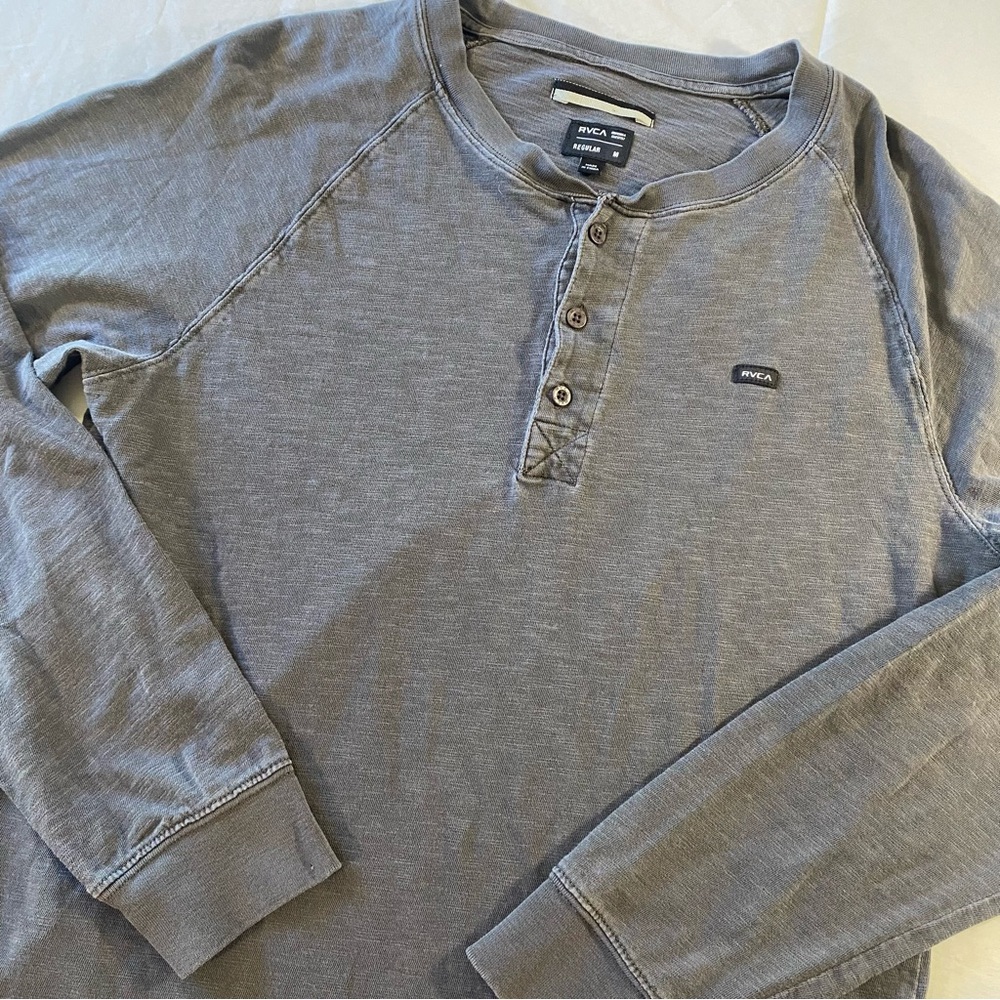 RVCA Slate Long Sleeve Henley - Gray - 100% Cotton - Medium